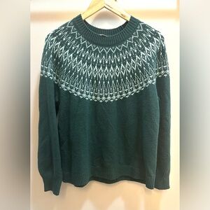 LOFT Green and White Crew Neck Sweater